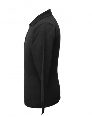 Men pure wool sweater plain collar black